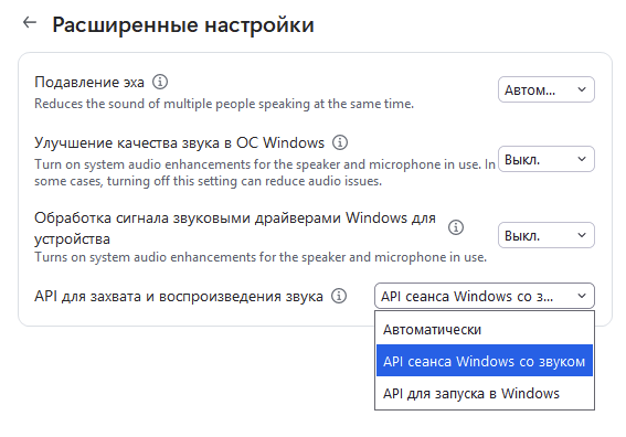 Расширенные настройки звука в Zoom
